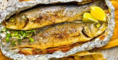 Baked sea bass