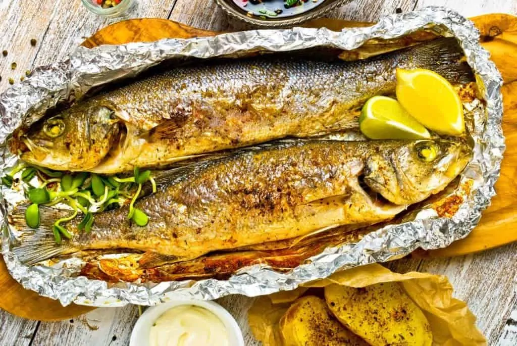 Baked sea bass